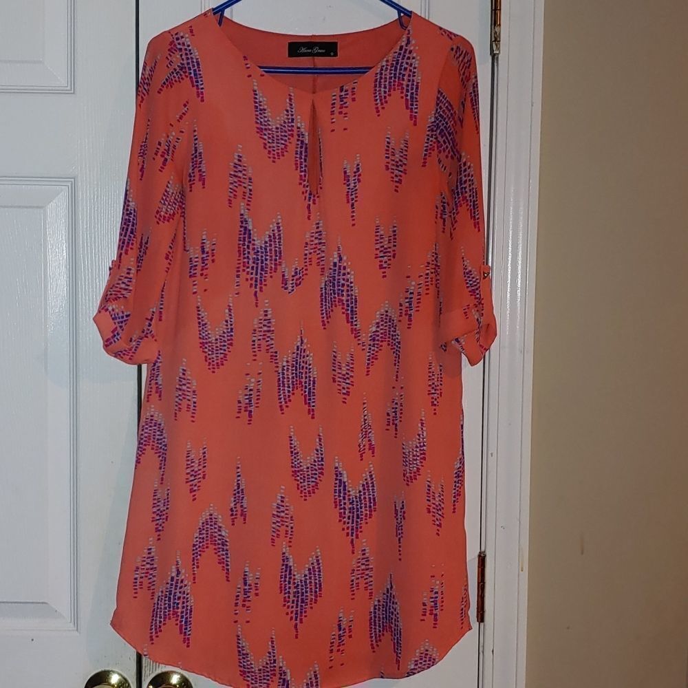 Anna Grace orange printed pattern dress Sz S